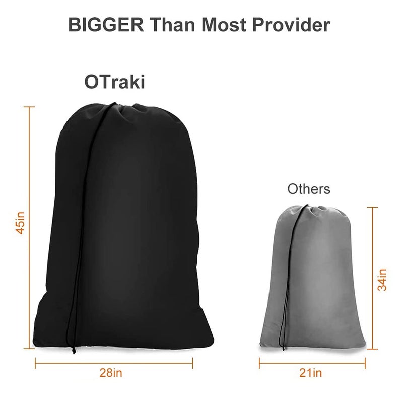 OTraki 2 Pack Heavy Duty Large Laundry Bag 28x45 inch Extra Hamper Bag Dirty Clothes Organizer Drawstring Cloth Laundry Bag for Travel Camp Home College Dorm Black - Image 4